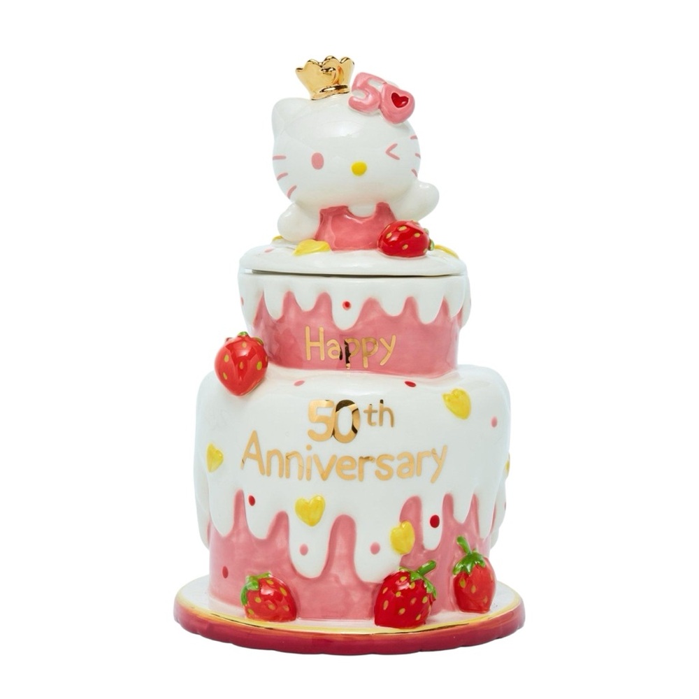 NEW Sanrio Blue Sky Hello Kitty 50th Anniversary Cake Ceramic Cookie Jar
